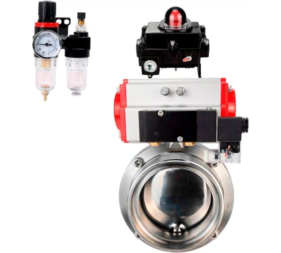 Дисковый затвор DN.ru 304-304-Sil Ду32 Ру10 пищевая нержавеющая сталь, пневмопривод, пневмораспределитель БКВ, БПВ D050-76236 1