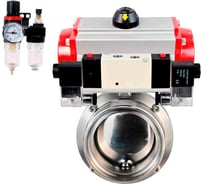 Дисковый затвор DN.ru 304-304-Sil Ду25 Ру10 пищевая нержавеющая сталь, пневмопривод, пневмораспределитель БПВ D050-75050