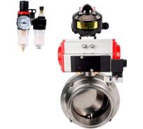 Дисковый затвор DN.ru 304-304-Sil Ду80 Ру10 пищевая нержавеющая сталь, пневмопривод, пневмораспределитель БКВ, БПВ D050-75811