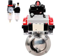 Дисковый затвор DN.ru 304-304-Sil Ду25 Ру10 пищевая нержавеющая сталь, пневмопривод, пневмораспределитель БКВ, БПВ D050-76280