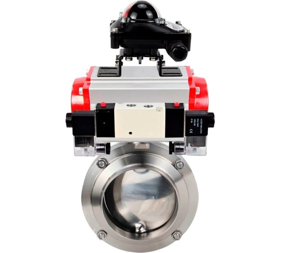 Дисковый затвор DN.ru 304-304-Sil Ду32 Ру10 пищевая нержавеющая сталь, пневмопривод, пневмораспределитель БКВ D050-77634 1