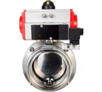 Дисковый затвор DN.ru 304-304-Sil-2W-T-H Ду25 Ру10 пищевая нержавеющая сталь, пневмопривод, пневмораспределитель D050-76778