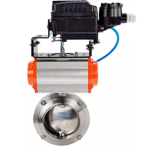Дисковый затвор DN.ru 304-304-EPDM-2W-W-H Ду32 Ру10 пищевая нержавеющая сталь, пневмопривод, позиционер D050-77175