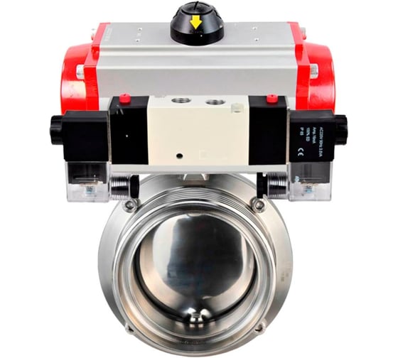 Дисковый затвор DN.ru 304-304-Sil-2W-T-H Ду50 Ру10 пищевая нержавеющая сталь, пневмопривод, пневмораспределитель D050-76889