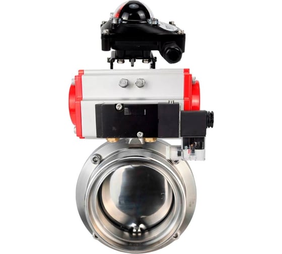 Дисковый затвор DN.ru 304-304-Sil Ду32 Ру10 пищевая нержавеющая сталь, пневмопривод, пневмораспределитель БКВ D050-77481 1