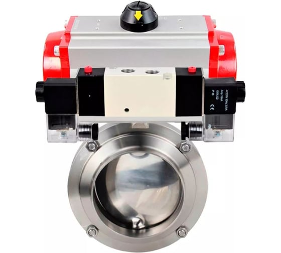 Дисковый затвор DN.ru 304-304-Sil-2W-W-H Ду65 Ру10 пищевая нержавеющая сталь, пневмопривод, пневмораспределитель D050-76989 1