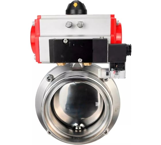 Дисковый затвор DN.ru 304-304-EPDM-2W-T-H Ду50 Ру10 пищевая нержавеющая сталь, пневмопривод, пневмораспределитель D050-76592