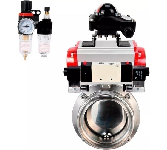 Затвор дисковый DN.ru 304-304-EPDM Ду32 Ру10 пищ.нерж.сталь, пневмопривод, пневмораспределитель, БКВ, БПВ D050-75564 1
