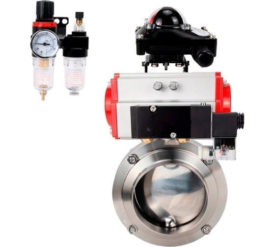 Затвор дисковый DN.ru 304-304-EPDM Ду40 Ру10 пищ.нерж.сталь, пневмопривод, пневмораспределитель, БКВ, БПВ D050-75187