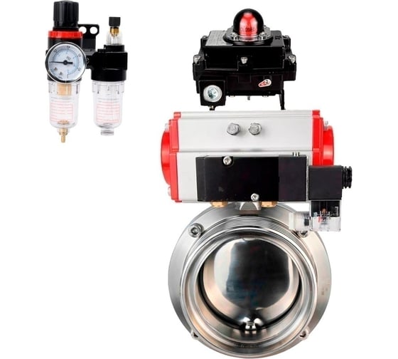 Затвор дисковый DN.ru 304-304-EPDM Ду40 Ру10 пищ.нерж.сталь, пневмопривод, пневмораспределитель, БКВ, БПВ D050-76156 1