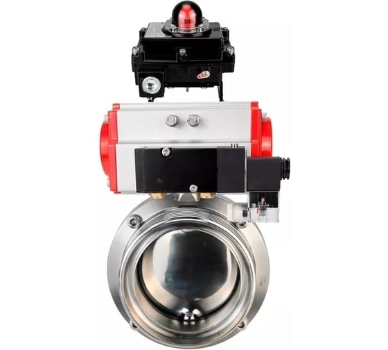 Затвор дисковый DN.ru 304-304-EPDM Ду80 Ру10 пищ.нерж.сталь, пневмопривод, пневмораспределитель, БКВ D050-74326 1