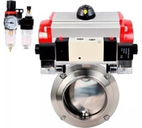 Затвор дисковый DN.ru 304-304-EPDM Ду80 Ру10 пищ.нерж.сталь, пневмопривод, пневмораспределитель, БПВ D050-75136