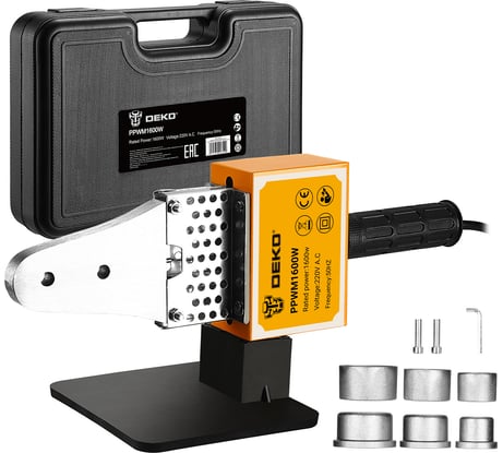 Аппарат для сварки полипропиленовых труб PPWM1600W DEKO в пластиковом кейсе, 3 насадки (20-32 мм) 063-4203