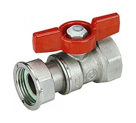 Кран шаровой для счетчиков Giacomini 3/4”F x 3/4”гайка, ручка-бабочка, красная, ВР-отвод накидная гайка, хром GIA R251PX004