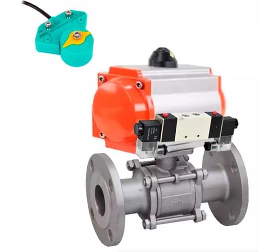 Кран шаровой DN.ru КШФПТ.304.180 Ду15 Ру40, пневмопривод, пневмораспределитель, магнитный перекл-ль D160-62502 1