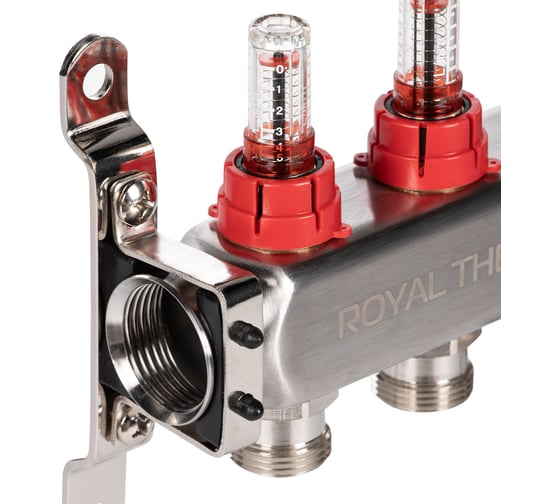 Коллектор ROYAL THERMO нержавеющая сталь, в сборе, с расходомерами, 1 ВР-3/4 НР, с автоматоматическими воздухоотводами, 6 выходов НС-1665627