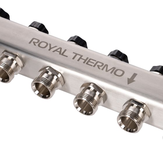 Коллектор ROYAL THERMO нержавеющая сталь, в сборе, универсальный, 1 ВР-3/4 НР, с автоматоматическими воздухоотводами, 9 выходов НС-1665644