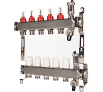 Коллектор ROYAL THERMO нержавеющая сталь, в сборе, с расходомерами, 1 ВР-3/4 НР, с автоматоматическими воздухоотводами, 4 выхода НС-1665625