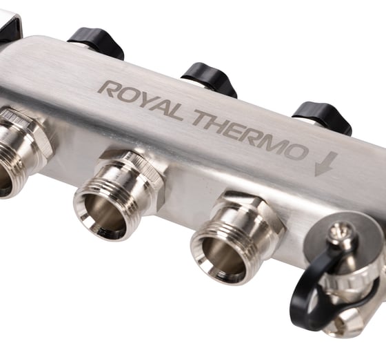 Коллектор ROYAL THERMO нержавеющая сталь, в сборе, универсальный, 1 ВР-3/4 НР, с автоматоматическими воздухоотводами, 3 выхода НС-1665638