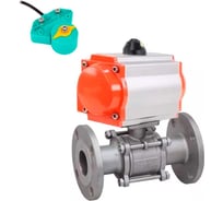 Кран шаровой DN.ru КШФПТ.304.180 Ду80 Ру25, пневмопривод, магнитный переключатель D160-62518