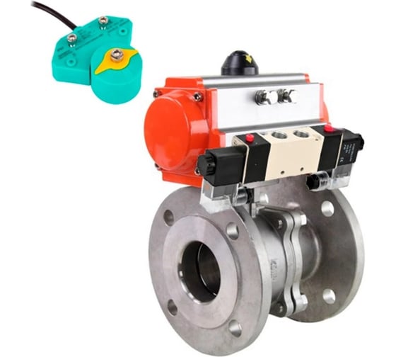 Кран шаровой DN.ru КШФП.316.200 Ду100 Ру16, пн.привод, пневмораспр., магнитный перекл-ль D160-62664 1