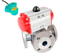 Кран шаровой 316-316-PTFE L-тип Ду32 Ру16, пневмопривод, магнитный переключатель DN.ru D160-62954