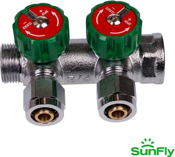 Коллектор регулирующий SUNFLY 3/4, 2 отвода 1/2ЕК x O14/16 (XF25421-34-2-12) SF0343129
