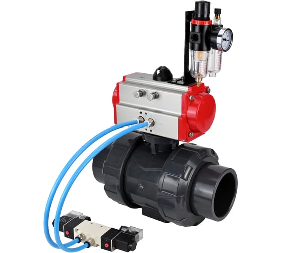 Кран шаровой НПВХ-НПВХ-E-FP-GRM-ISO Ду20 Ру10 DN.ru с пневмоприводом, пневмораспределителем, БПВ D160-67515 1