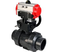 Кран шаровой НПВХ-НПВХ-E-FP-GRM-ISO Ду15 Ру10 DN.ru с пневмоприводом, пневмораспределителем, ручным дублером D160-67091