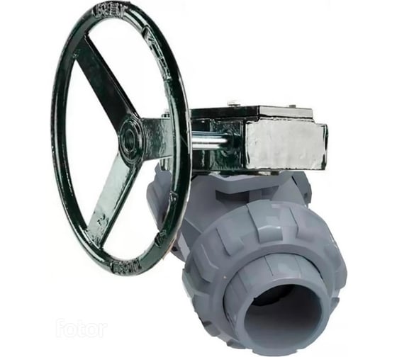 Кран DN.ru НПВХ-НПВХ-E-FP-GRM-ISO Дн65 Ру10 клеевой, редуктор D160-65168