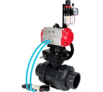 Кран шаровой НПВХ-НПВХ-E-FP-GRM-ISO Ду65 Ру10 DN.ru с пневмоприводом, пневмораспределителем, БПВ, ручным дублером D160-67790