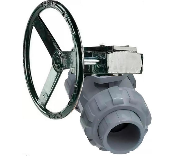Кран DN.ru НПВХ-НПВХ-E-FP-GRM-ISO Дн100 Ру10 клеевой, редуктор D160-65170 1