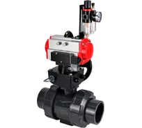 Кран шаровой НПВХ-НПВХ-E-FP-GRM-ISO Ду32 Ру10 DN.ru с пневмоприводом, пневмораспределителем, БПВ, ручным дублером D160-67706