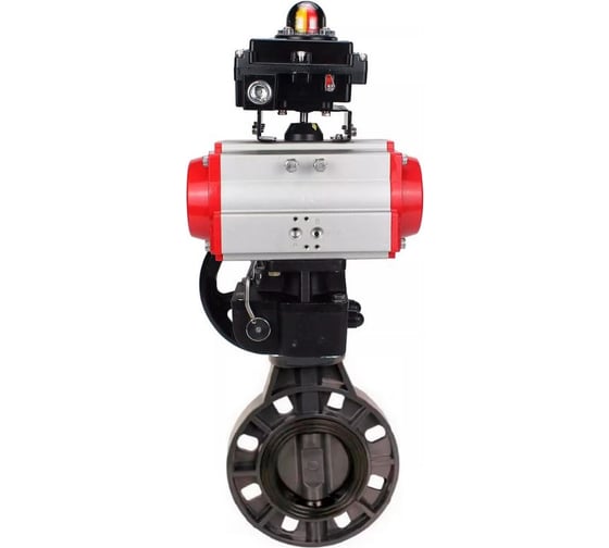 Затвор дисковый DN.ru НПВХ-НПВХ-E-2W-Fb-ISO Дн200 Ру10, пневмопривод, дублёр, БКВ D050-83637 1