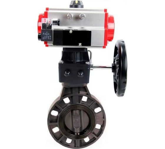 Затвор дисковый DN.ru НПВХ-НПВХ-E-2W-Fb-ISO Дн65 Ру10, пневмопривод, пневмораспр., дублёр D050-83548 1