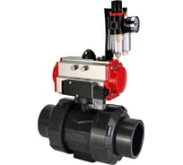 Кран шаровой НПВХ-НПВХ-E-FP-GRM-ISO Ду25 Ру10 DN.ru с пневмоприводом, пневмораспределителем, БПВ D160-67273