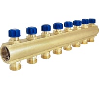 Коллектор латунный АПОГЕЙ КЛА 2508.050-4-ВКМ(С) DN25 ВР1 м/о 50 мм НР3/4ЕК с вентилями коллекторными с синим маховиком на 8 выходов 410432