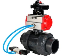 Кран шаровой НПВХ-НПВХ-E-FP-GRM-ISO Ду40 Ру10 DN.ru с пневмоприводом, пневмораспределителем, БКВ D160-66825