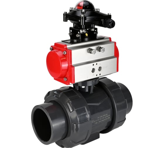 Кран шаровой НПВХ-НПВХ-E-FP-GRM-ISO Ду50 Ру10 DN.ru с пневмоприводом, БКВ D160-67015 1