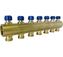Коллектор латунный АПОГЕЙ КЛА 2507.050-4-ВКМ(С) DN25 ВР1 м/о 50 мм НР3/4ЕК с вентилями коллекторными с синим маховиком на 7 выходов 410431