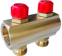 Коллектор латунный АПОГЕЙ КЛА 2502.050-4-ВКМ(К) DN25 ВР1 м/о 50 мм НР3/4ЕК с вентилями коллекторными с красным маховиком на 2 выхода 410414