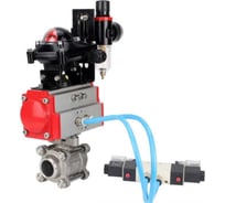 Кран DN.ru 316-316-PTFE-FP-W-ISO-H WDVF Ду25 Ру63 пневмопривод, пневмораспределитель, БКВ, БПВ D160-69103