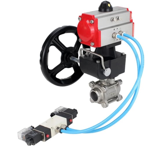 Кран DN.ru 316-316-PTFE-FP-W-ISO-H WDVF Ду25 Ру63, пневмопривод, пневмораспр., дублёр D160-69041 1