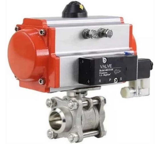 Кран DN.ru 316-316-PTFE-FP-W-ISO-H WDVF Ду32 Ру63 3-составной, пневмопривод, пневмораспр. D160-68964 1