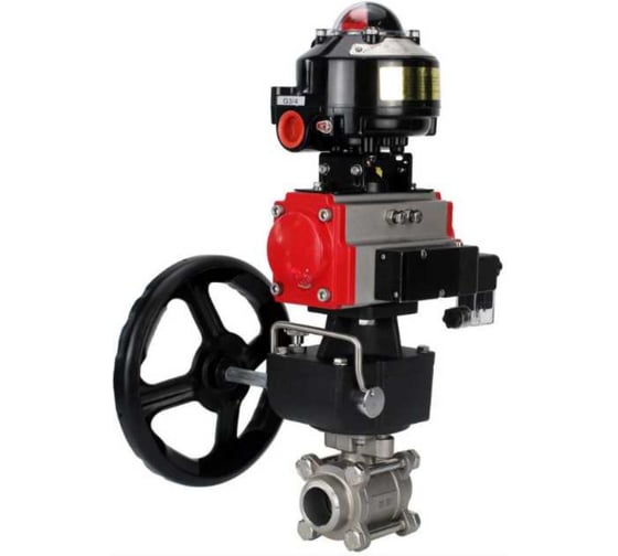 Кран DN.ru 316-316-PTFE-FP-W-ISO-H WDVF Ду32 Ру63 пневмопривод, пневмораспр., БКВ, дублёр D160-69066 1