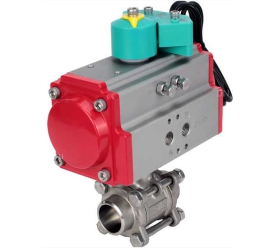 Кран DN.ru 316-316-PTFE-FP-W-ISO-H WDVF Ду32 Ру63, пневмопривод, магнитный переключатель D160-69372 1