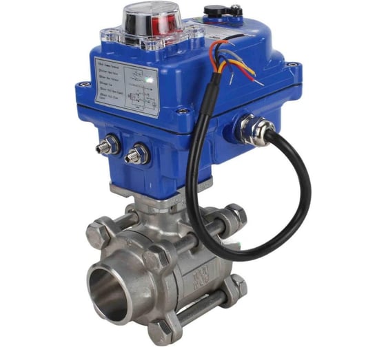 Кран DN.ru 316-316-PTFE-FP-W-ISO-H WDVF Ду32 Ру63, электропривод 003-blue-24В D160-69340 1