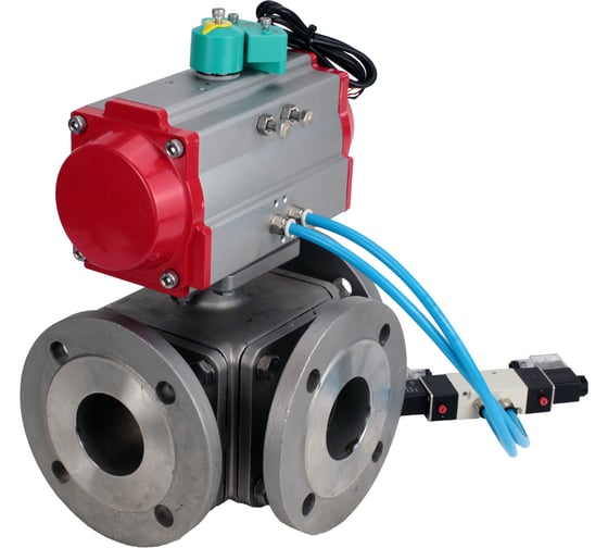 Кран шаровой DN.ru 316-316-PTFE L-тип Ду20 Ру16 пн.привод, пневмораспр, магн. перекл-ль D160-62943 1