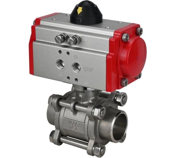 Кран шаровой DN.ru 316-316-PTFE-FP-W-ISO-H WDVF Ду32 Ру63 3-составной, пневмопривод D160-68956 1