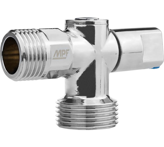 Кран шаровой угловой для бытовой техники MPF 1/2x3/4 н/н, ручка сбоку, хромированная латунь ИС.081201